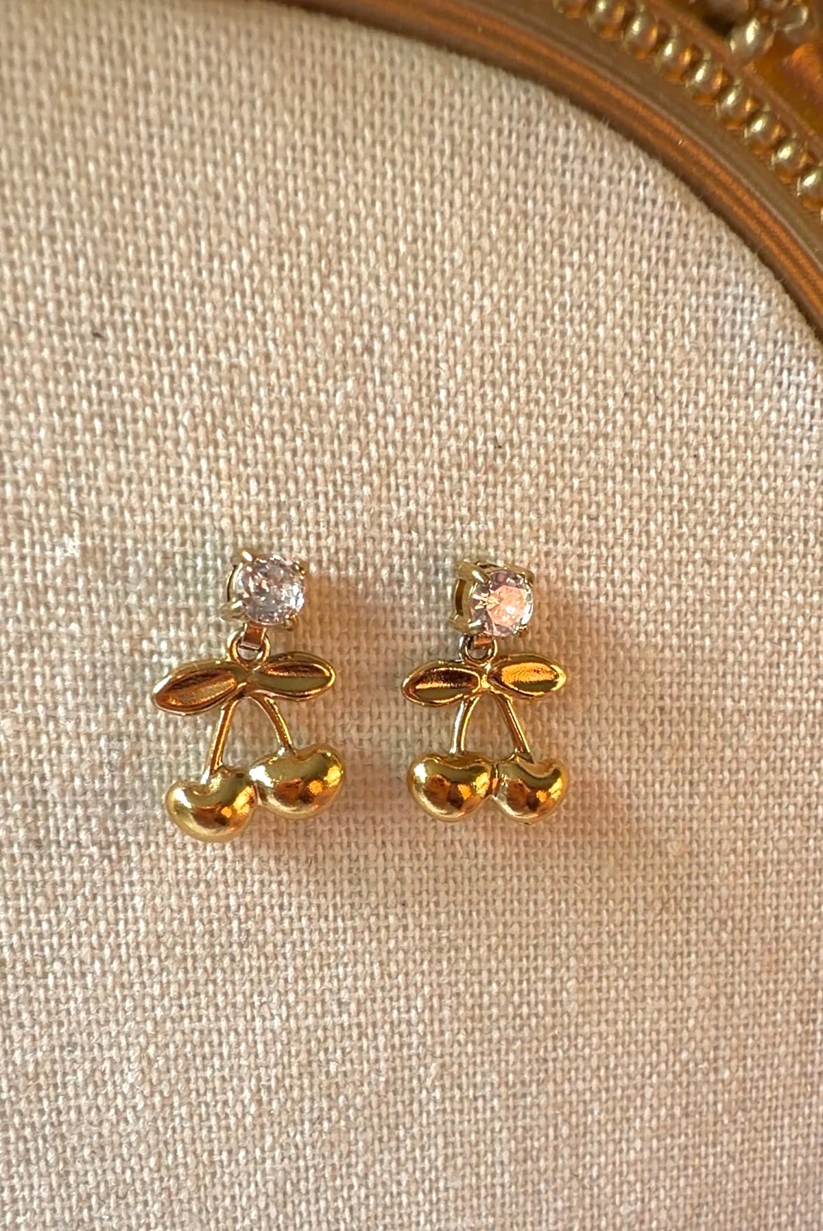 Gold Cherry Crystal Drop Earrings