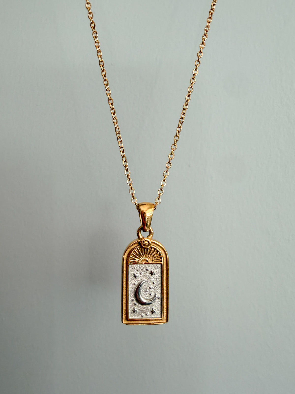 Two-Tone Moon & Sun Celestial Pendant Necklace