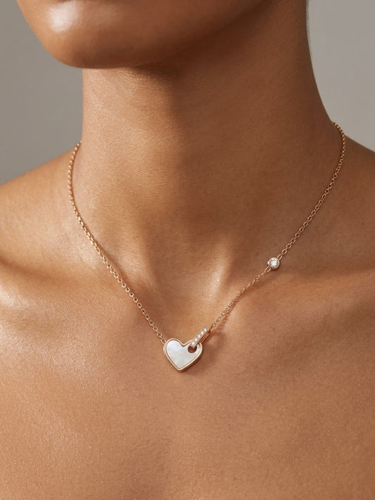 Gold Mother-of-Pearl Heart Pendant Necklace