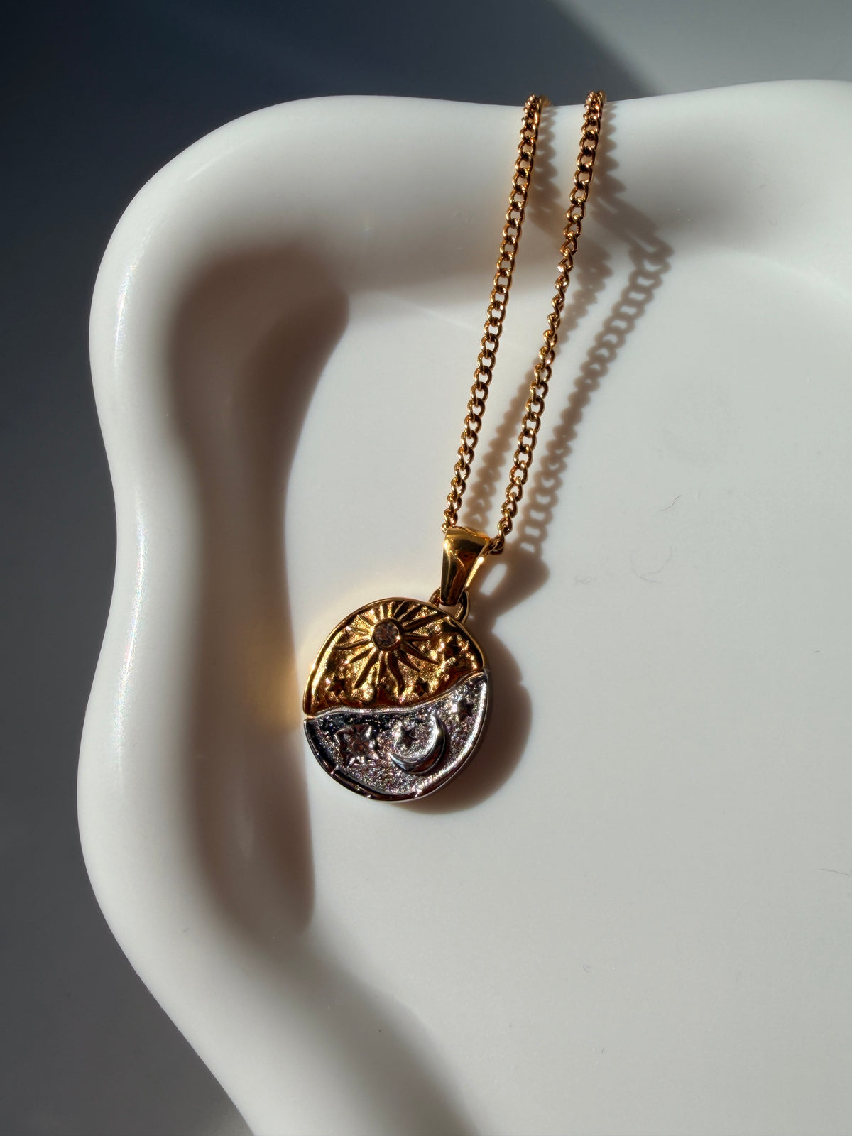 Two-Tone Celestial Sun & Moon Pendant Necklace