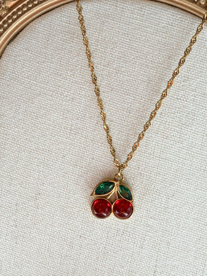 Gold Cherry Pendant Necklace