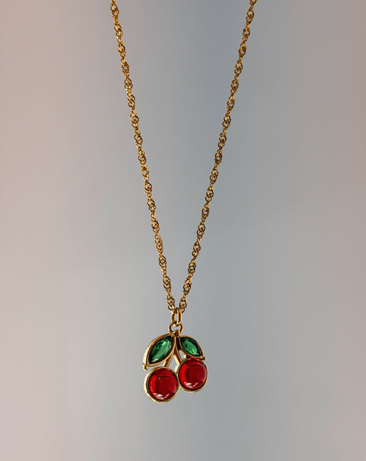 Gold Cherry Pendant Necklace