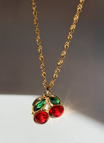 Gold Cherry Pendant Necklace