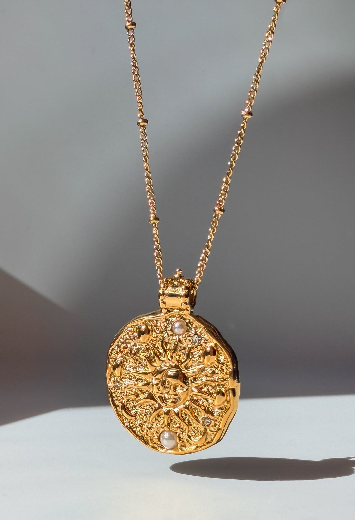 Gold Sun Medallion Pendant Necklace