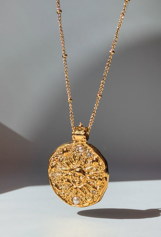 Gold Sun Medallion Pendant Necklace