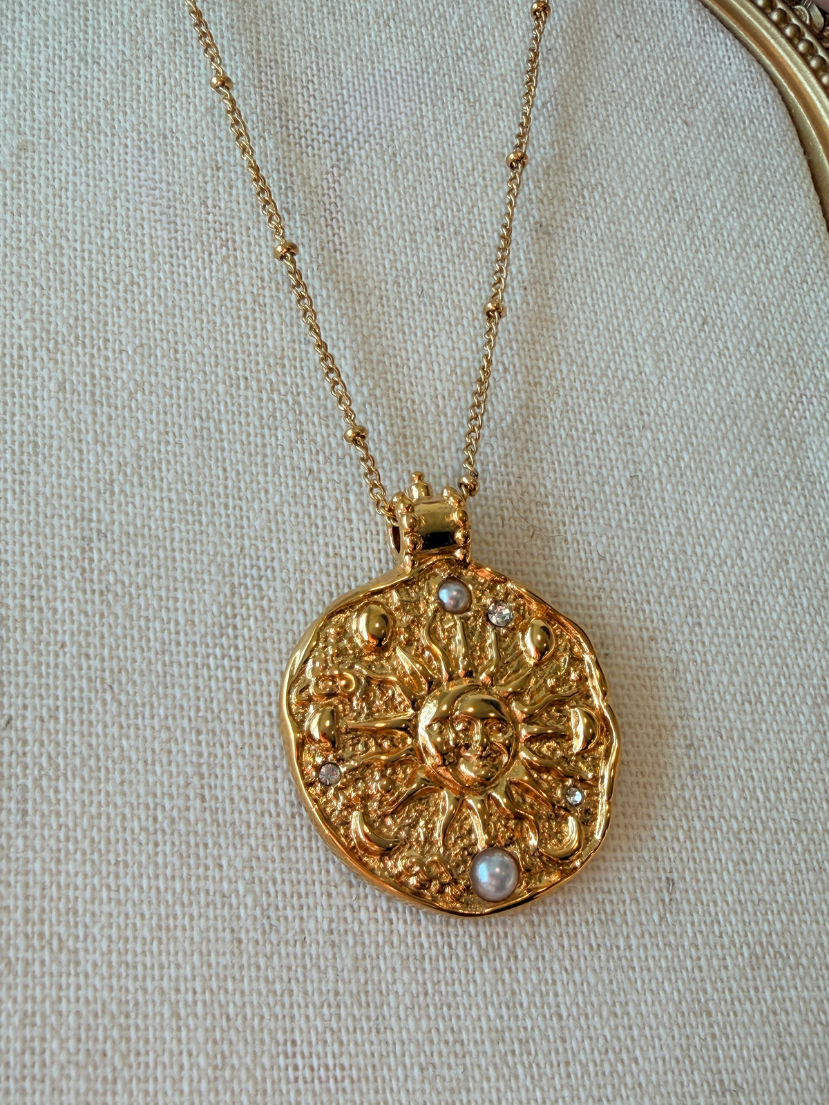 Gold Sun Medallion Pendant Necklace