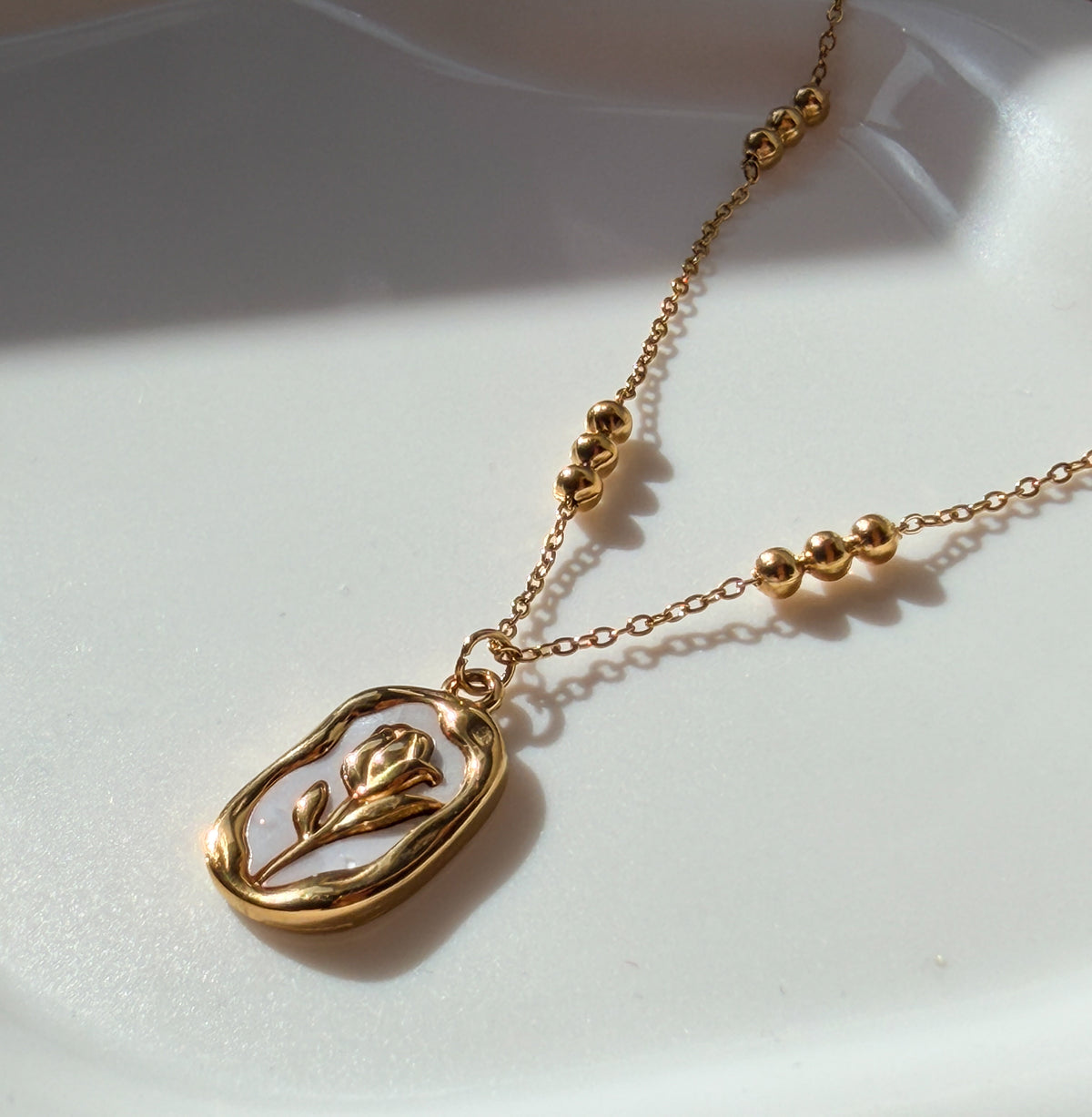 Gold Rose Medallion Pendant Necklace