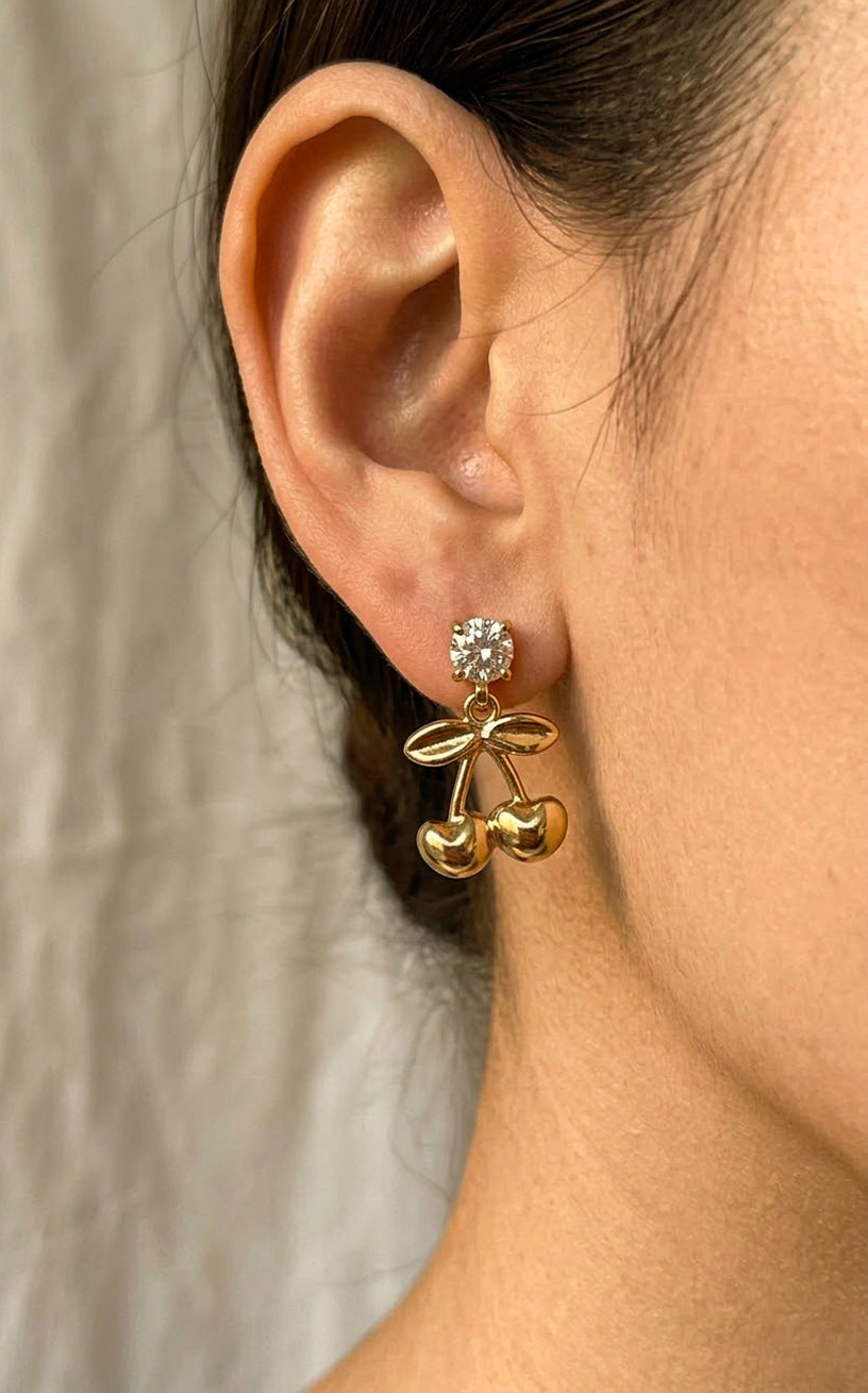 Gold Cherry Crystal Drop Earrings