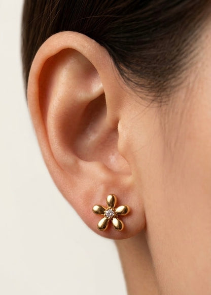 Gold Daisy Crystal Stud Earrings