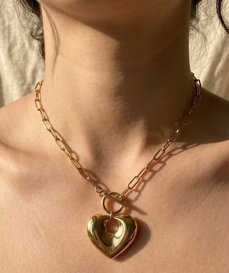 Gold Puffy Heart Pendant Necklace