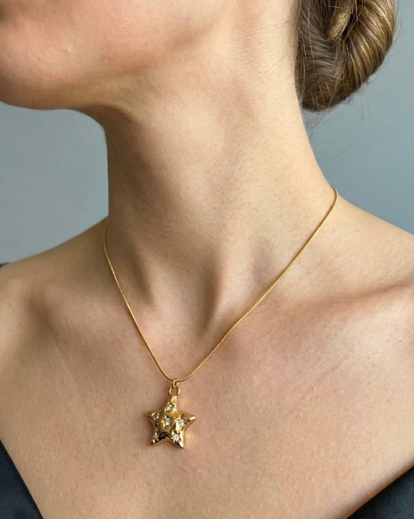Gold Crystal Star Pendant Necklace