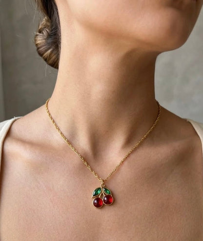 Gold Cherry Pendant Necklace