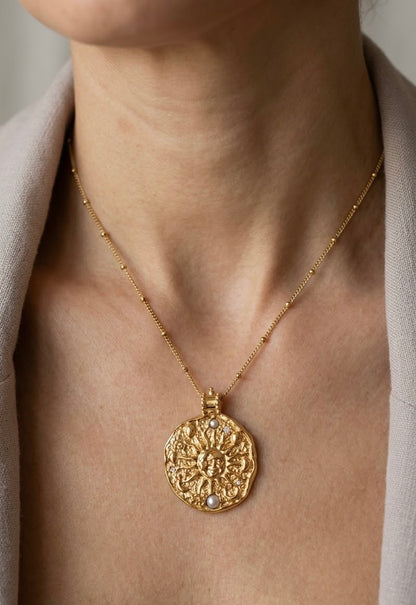 Gold Sun Medallion Pendant Necklace