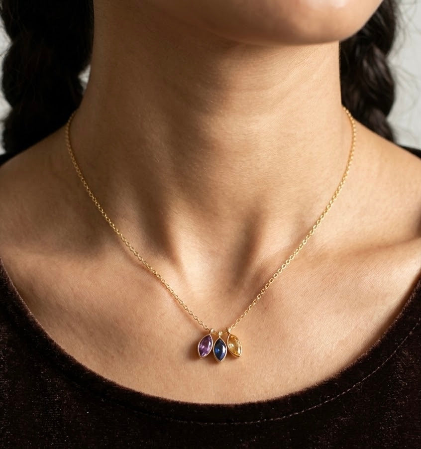 Gold Multicolor Marquise Crystal Pendant Necklace