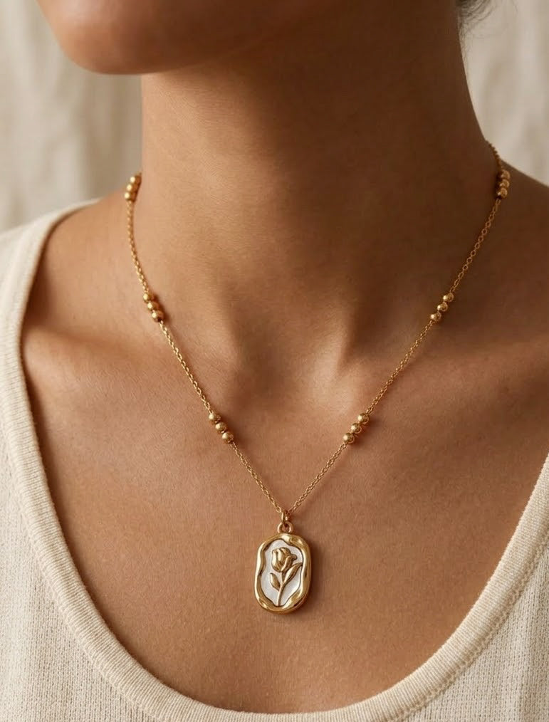 Gold Rose Medallion Pendant Necklace