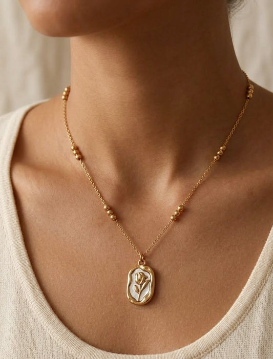 Gold Rose Medallion Pendant Necklace