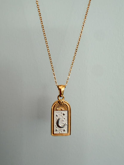 Two-Tone Moon & Sun Celestial Pendant Necklace