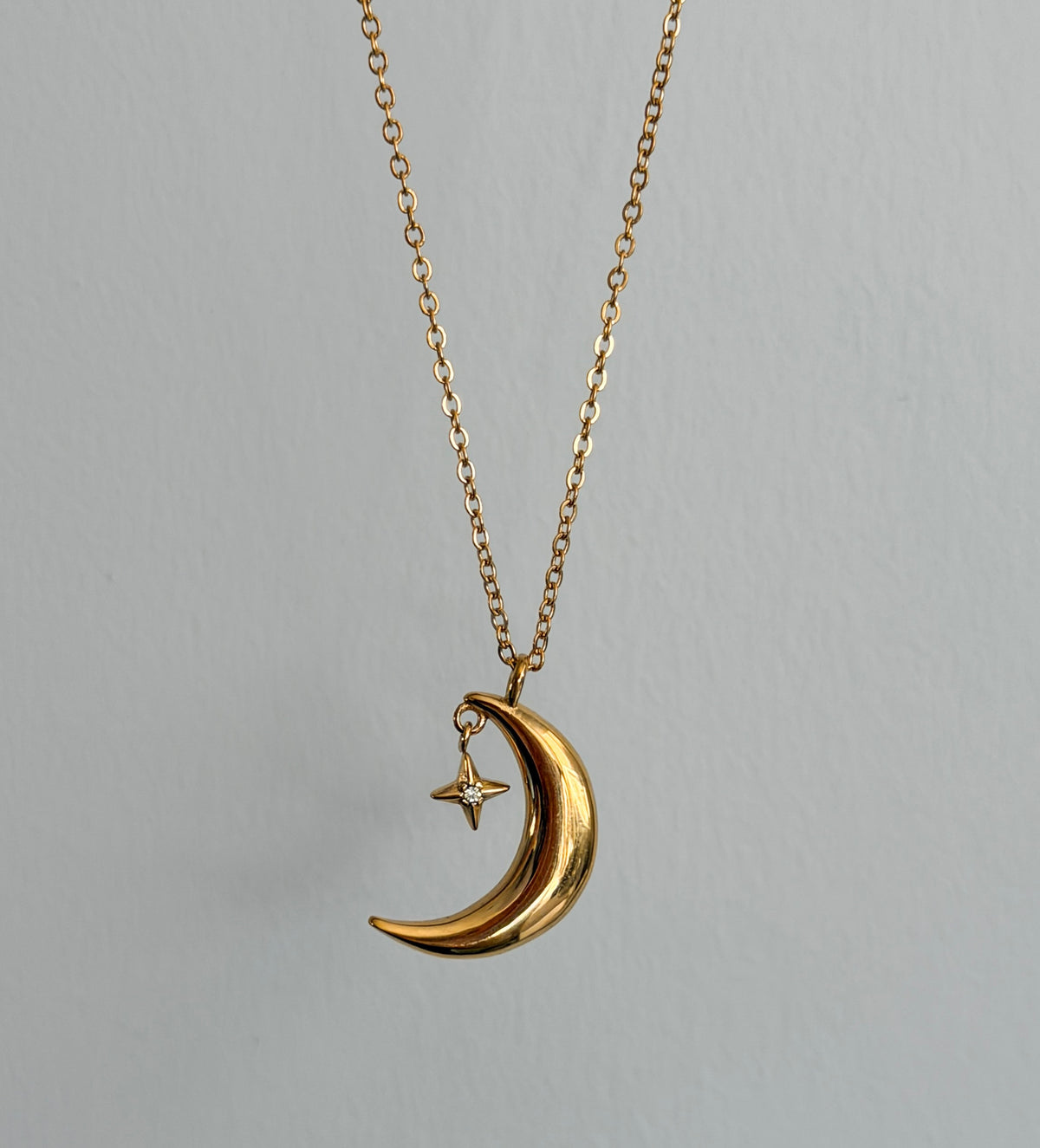 Gold Crescent Moon & Star Pendant Necklace
