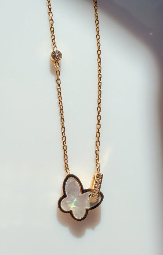 Gold Butterfly Mother-of-Pearl Pendant Necklace
