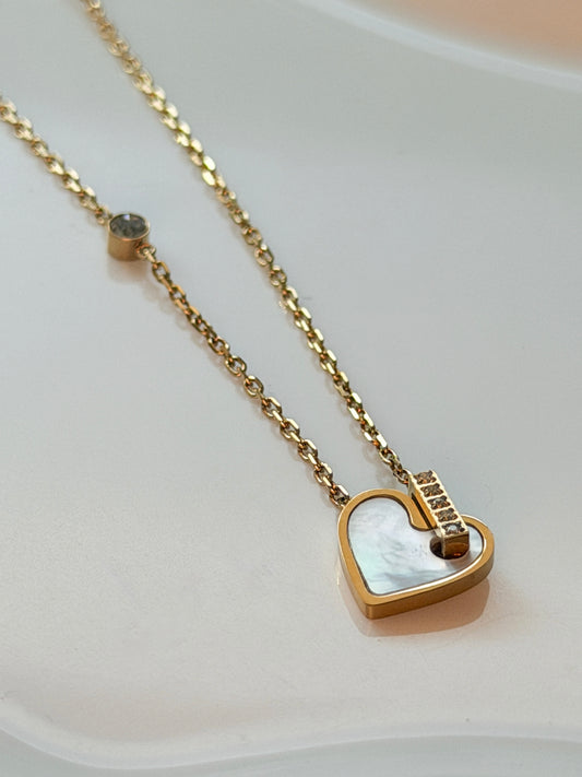 Gold Mother-of-Pearl Heart Pendant Necklace