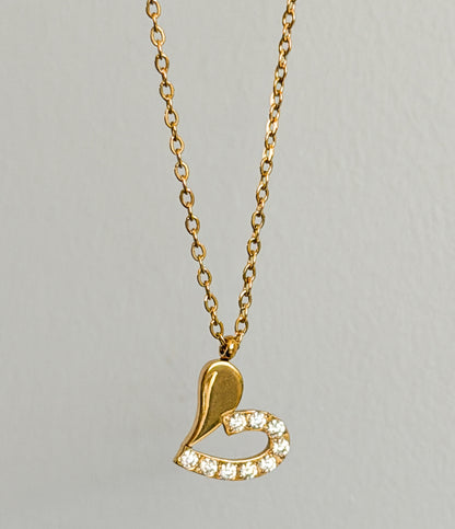 Gold Crystal Heart Pendant Necklace