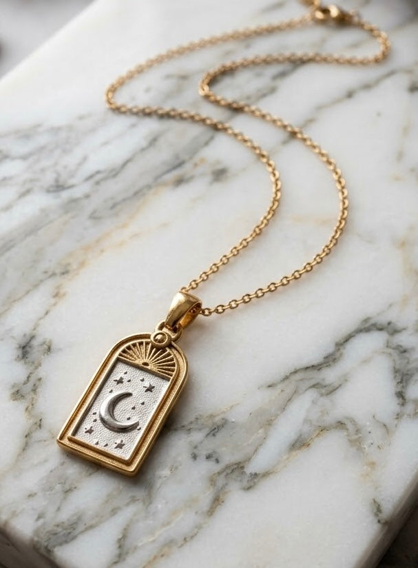 Two-Tone Moon & Sun Celestial Pendant Necklace