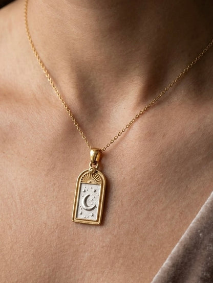 Two-Tone Moon & Sun Celestial Pendant Necklace