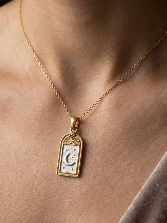 Two-Tone Moon & Sun Celestial Pendant Necklace