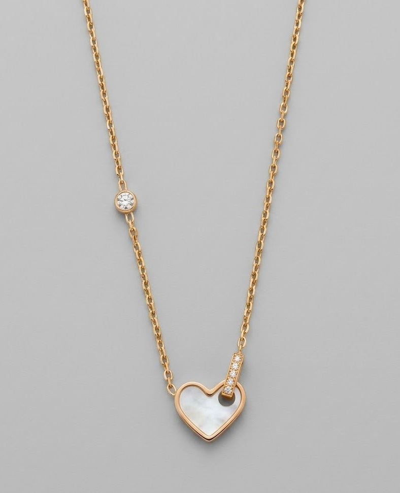 Gold Mother-of-Pearl Heart Pendant Necklace
