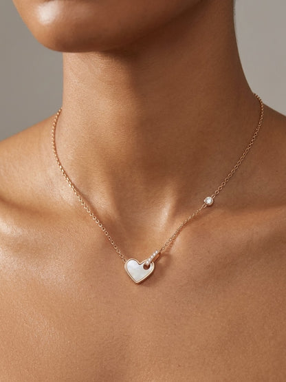 Gold Mother-of-Pearl Heart Pendant Necklace