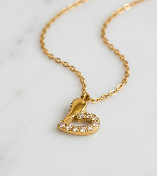 Gold Crystal Heart Pendant Necklace