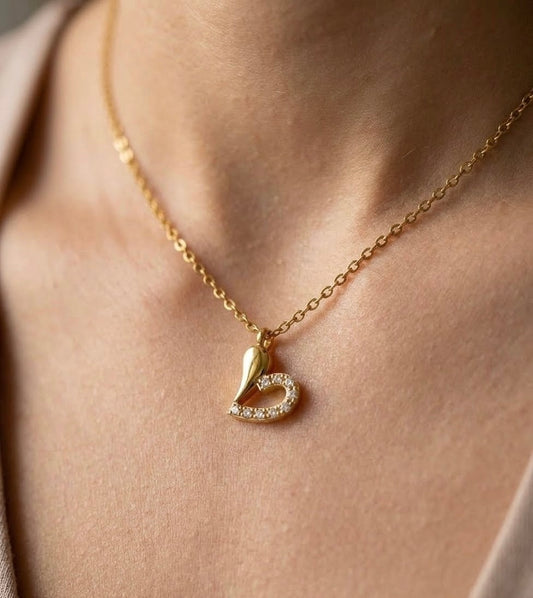 Gold Crystal Heart Pendant Necklace