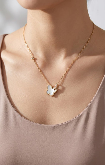 Gold Butterfly Mother-of-Pearl Pendant Necklace