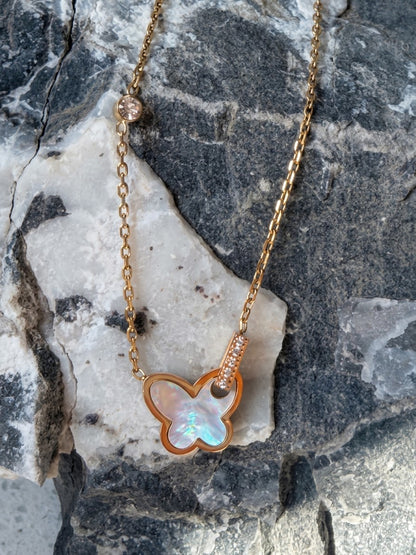 Gold Butterfly Mother-of-Pearl Pendant Necklace