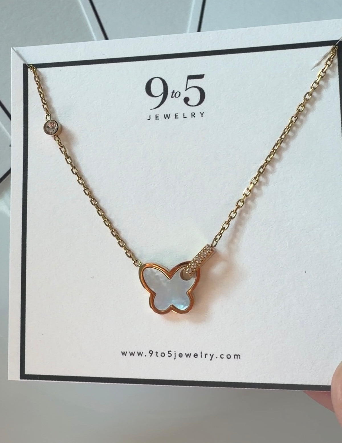 Gold Butterfly Mother-of-Pearl Pendant Necklace