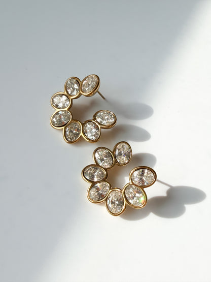 Crystal Petal Open Hoop Earrings