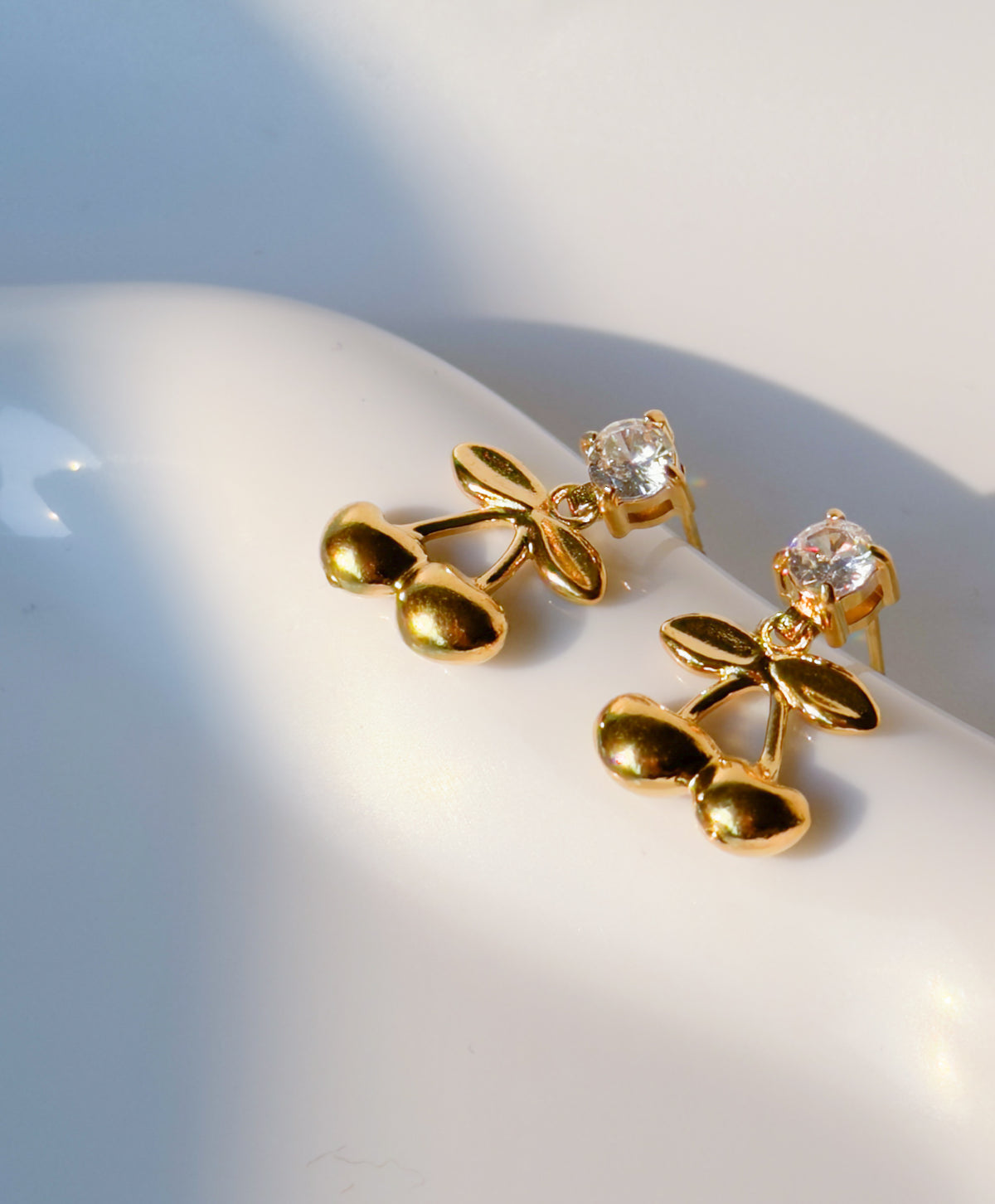 Gold Cherry Crystal Drop Earrings