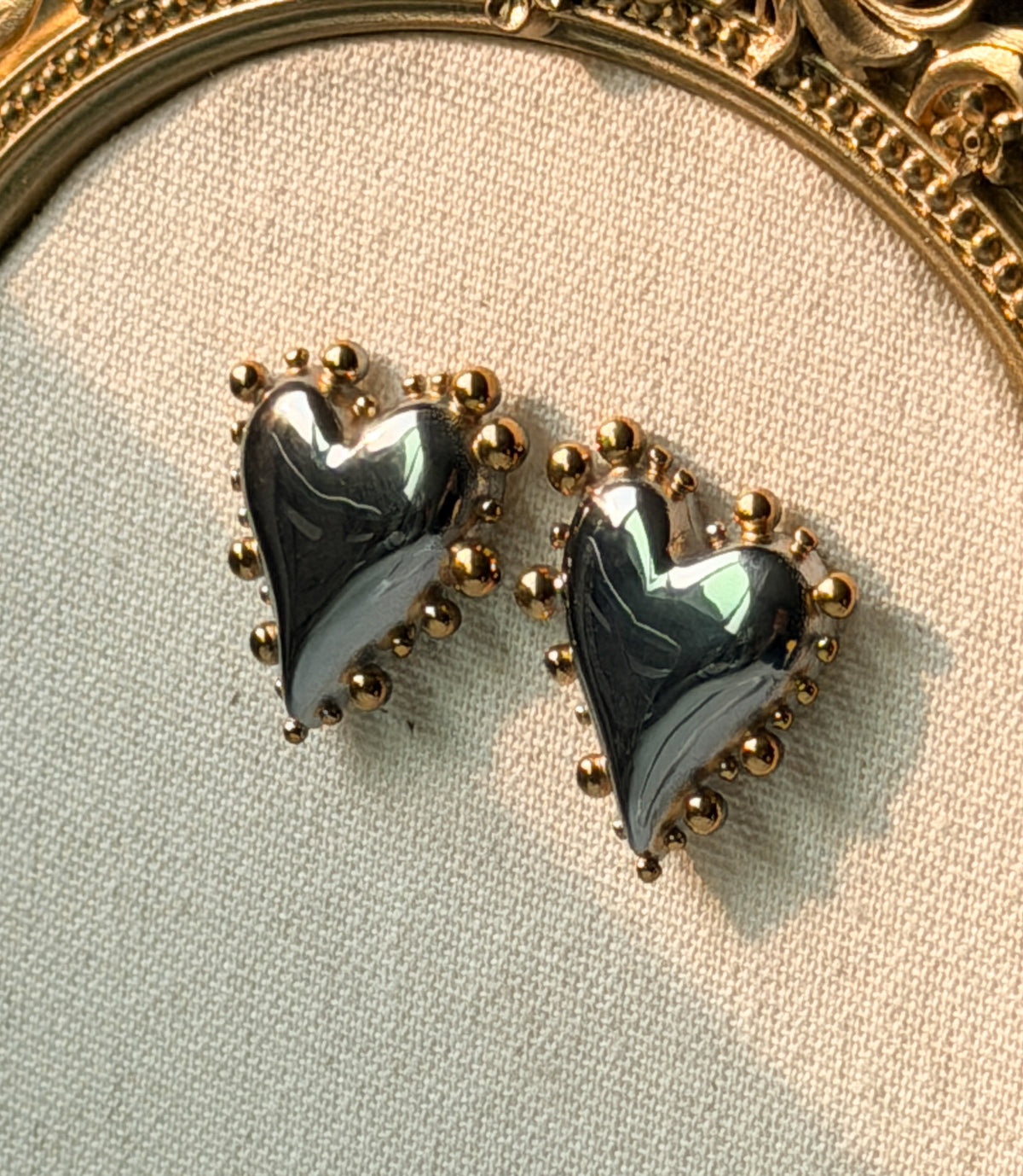 Two-Tone Heart Statement Stud Earrings