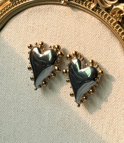 Two-Tone Heart Statement Stud Earrings