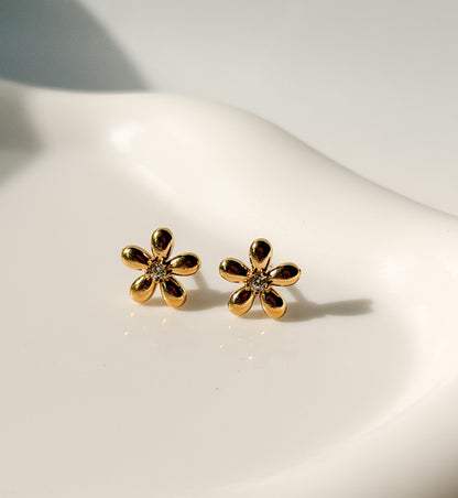 Gold Daisy Crystal Stud Earrings