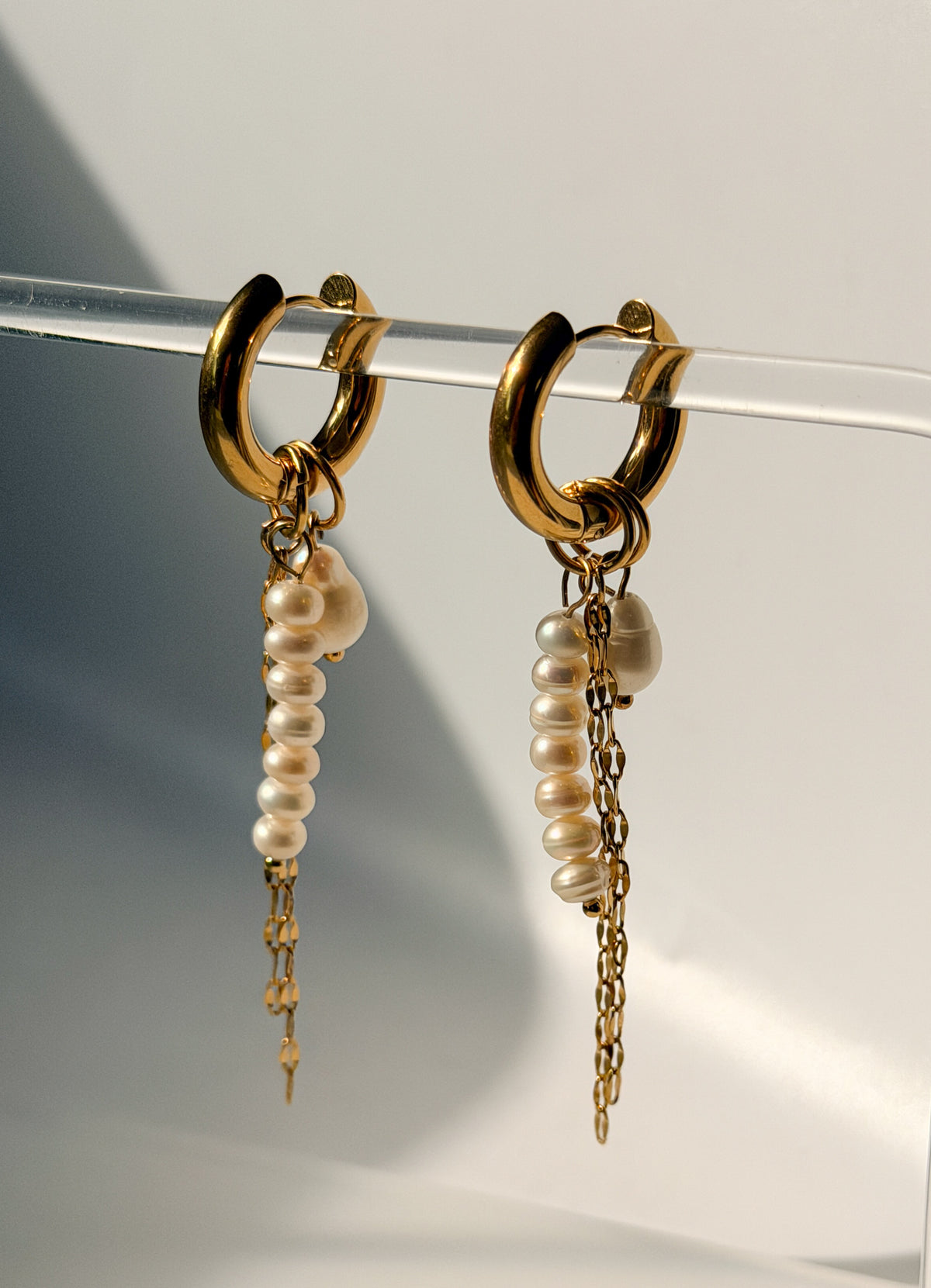 Gold Pearl Tassel Hoop Earrings