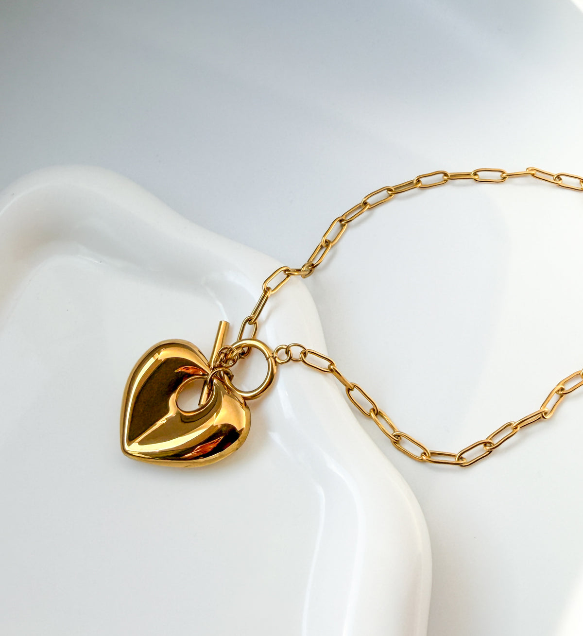 Gold Puffy Heart Pendant Necklace