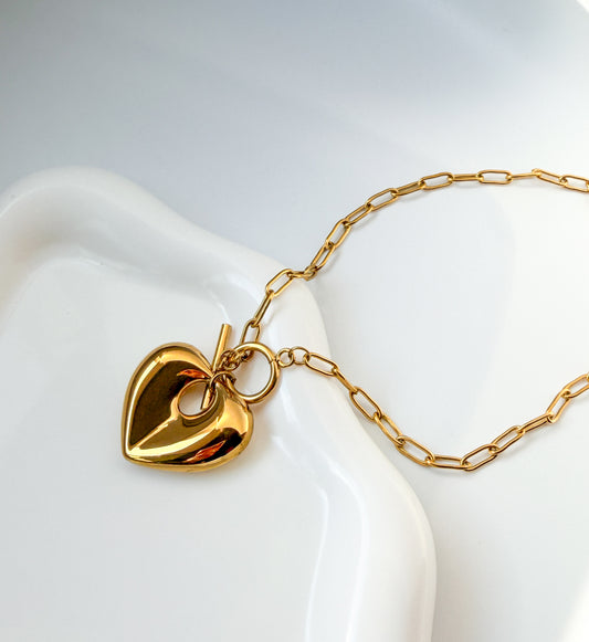 Gold Puffy Heart Pendant Necklace