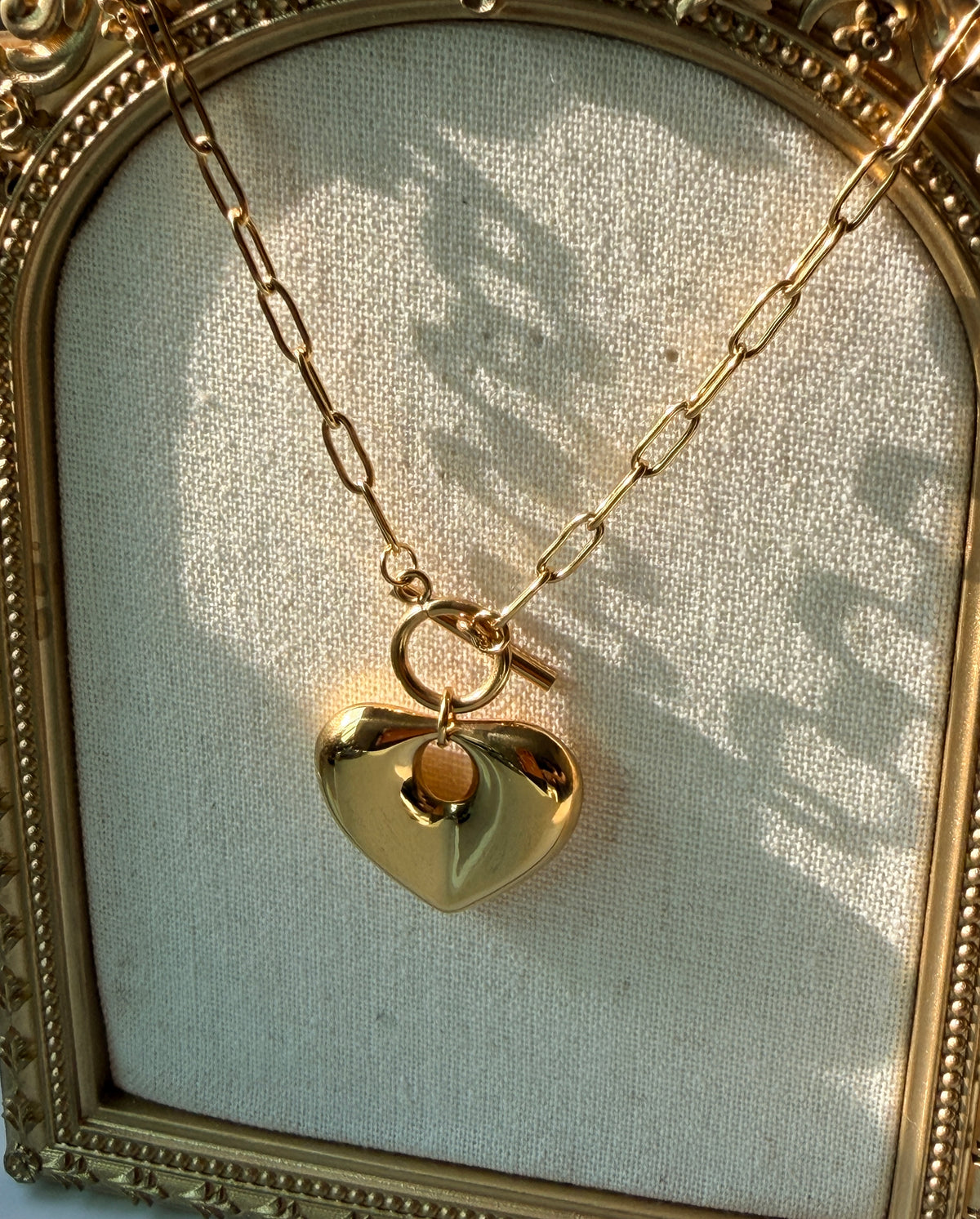 Gold Puffy Heart Pendant Necklace