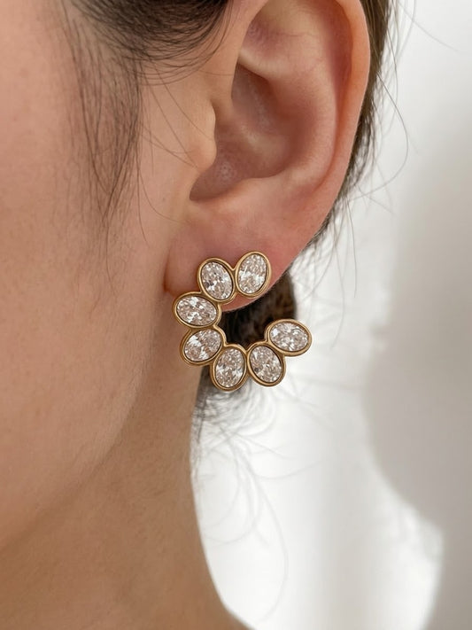 Crystal Petal Open Hoop Earrings