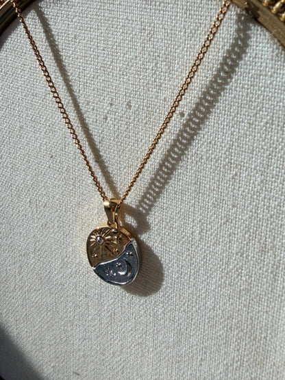 Two-Tone Celestial Sun & Moon Pendant Necklace
