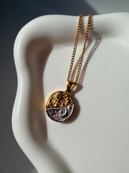 Two-Tone Celestial Sun & Moon Pendant Necklace