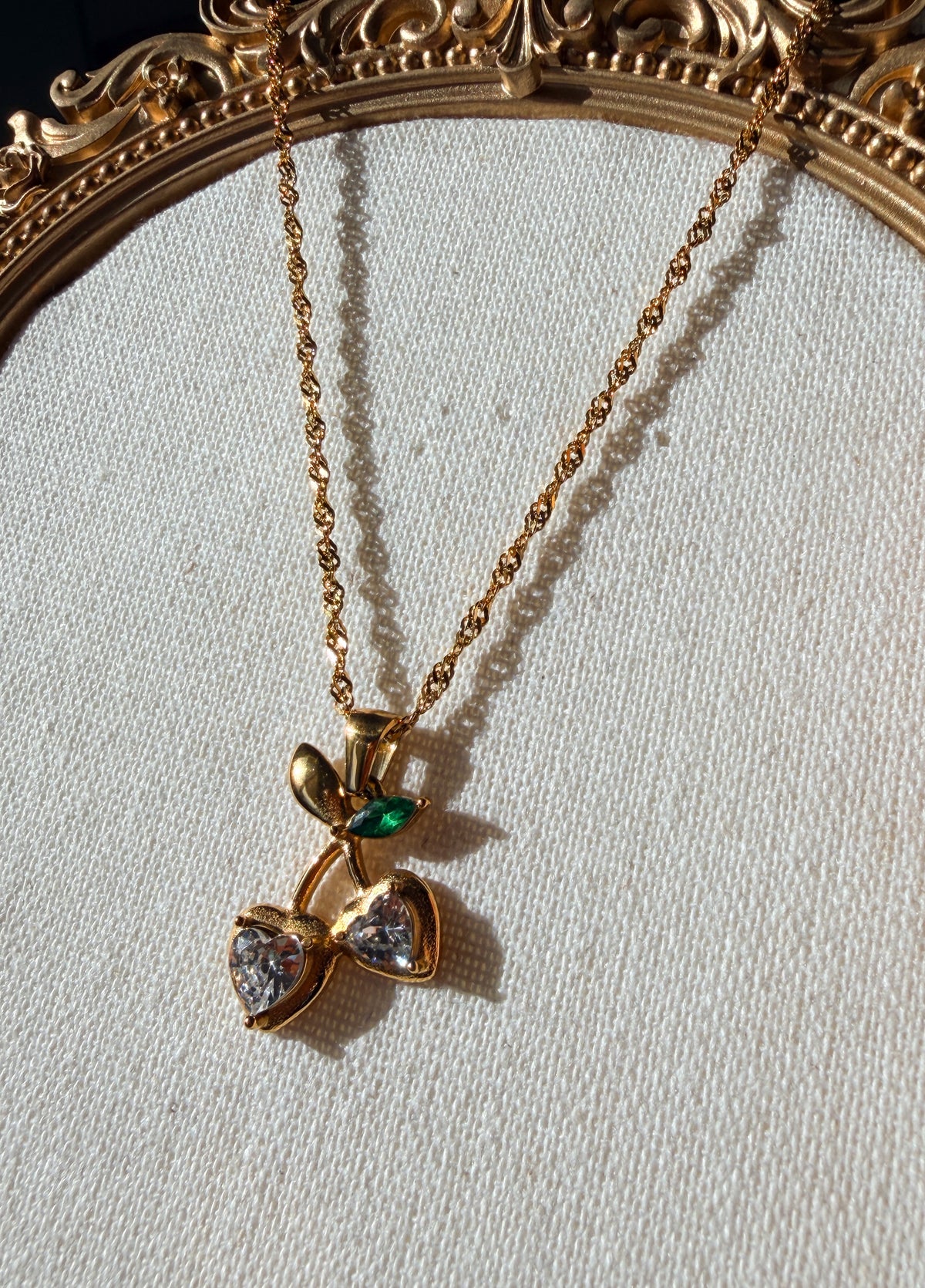 Gold Crystal Cherry Pendant Necklace