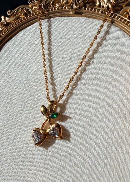 Gold Crystal Cherry Pendant Necklace