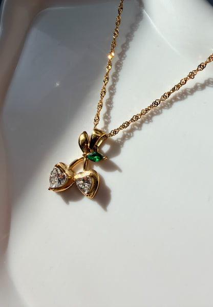 Gold Crystal Cherry Pendant Necklace